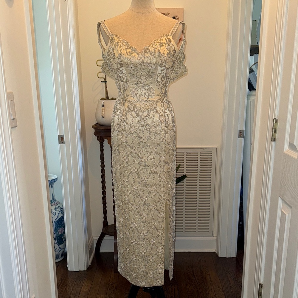 Vintage Mike Benet Formals Beaded Gown in Cream
